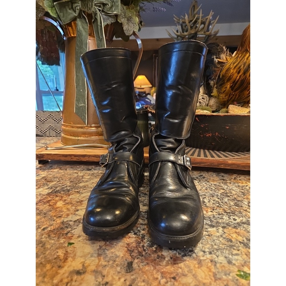 Vintage 80's Meilen Camel 1000 Black Leather  Motorcycle Boots,4 Buckle Tall...